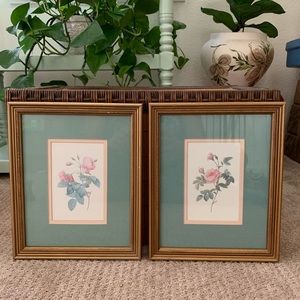 Lot of 2 Vintage Floral Print Wall Frames